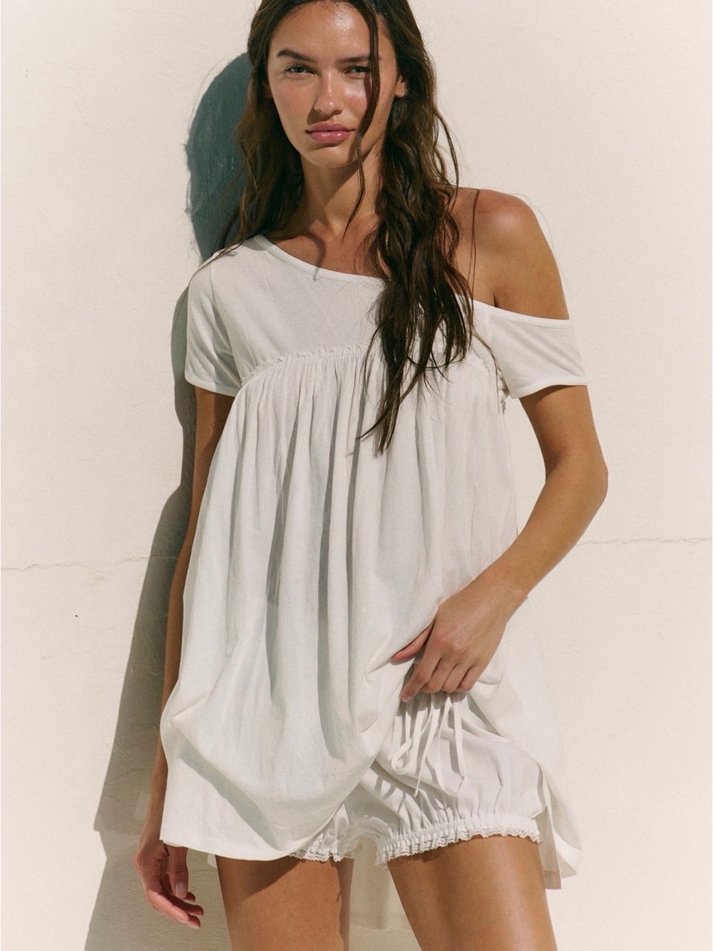 Free People White Off-Shoulder Mini Dress XS Ivory
